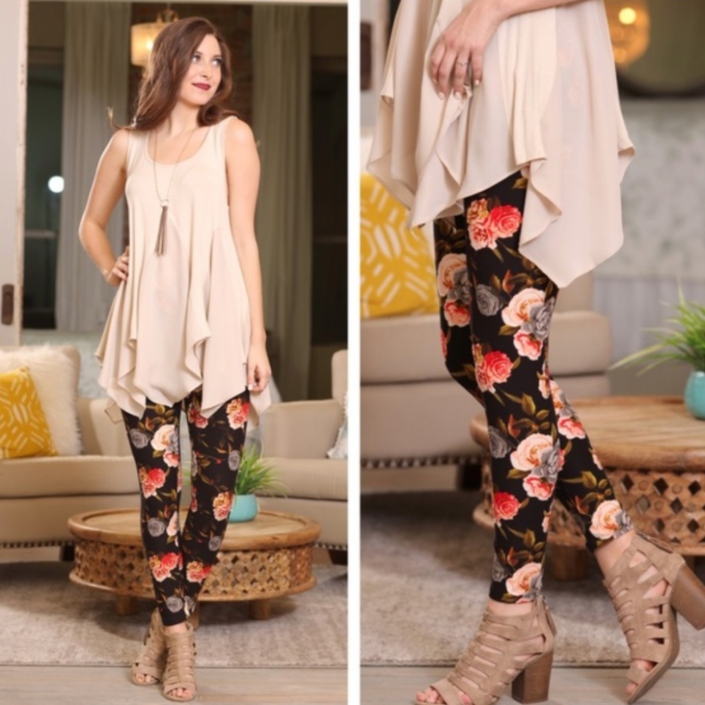 Rose Floral Print Leggings - Picture 2 of 4